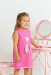 ANNIE APRON DRESS - ROMANY ROSE WITH PALM BEACH PINK AND HEART WAND APPLIQUE