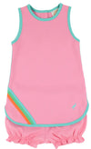 TAFFY TENNIS DRESS - HAMPTONS HOT PINK WITH TURKS TEAL AND MULTICOLOR STRIPE