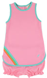 TAFFY TENNIS DRESS - HAMPTONS HOT PINK WITH TURKS TEAL AND MULTICOLOR STRIPE