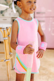 TAFFY TENNIS DRESS - HAMPTONS HOT PINK WITH TURKS TEAL AND MULTICOLOR STRIPE