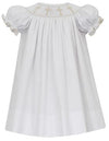 WHITE POPLIN BISHOP DRESS - SMOCKED CROSSES