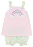 JILLIAN JUMPER SET - PALM BEACH PINK WITH SANTA MARIA SEERSUCKER AND RAINBOW APPLIQUE