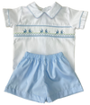 BOYS BUNNY SMOCKED SHORT SET - BLUE