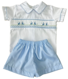 BOYS BUNNY SMOCKED SHORT SET - BLUE