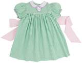 MARY DAL DRESS KIAWAH KELLY GREEN WINDOWPANE WITH PALM BEACH PINK BOW AND LAUDERDALE LAVENDER RIC RAC