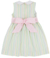 SLEEVELESS CINDY LOU SASH DRESS - SANTA MARIA SEERSUCKER WITH PALM BEACH PINK