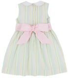 SLEEVELESS CINDY LOU SASH DRESS - SANTA MARIA SEERSUCKER WITH PALM BEACH PINK