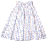 BLUE BOWS PRINT SLEEVELESS RUFFLE NECK DRESS