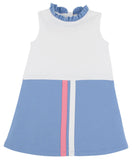 LIZZIE'S LUXE LEISURE DRESS WORTH AVENUE WHITE WITH BARBADOS BLUE AND HAMPTONS HOT PINK