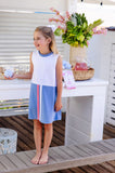 LIZZIE'S LUXE LEISURE DRESS WORTH AVENUE WHITE WITH BARBADOS BLUE AND HAMPTONS HOT PINK