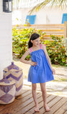 LAINEY'S LITTLE DRESS BARBADOS BLUE WITH HAMPTONS HOT PINK AND WORTH AVENUE WHITE