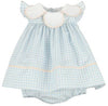 CLASSIC PETAL COLLAR FLOAT DRESS - PEACH BOW ON BACK - BLUE GINGHAM