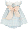 CLASSIC PETAL COLLAR FLOAT DRESS - PEACH BOW ON BACK - BLUE GINGHAM