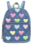 GLITTER HEART - PATCHED DENIM QUILTED MINI BACKPACK