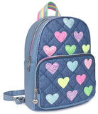 GLITTER HEART - PATCHED DENIM QUILTED MINI BACKPACK