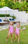 BROOKHAVEN BOW BATHING SUIT BOW AND BERRY ( HAMPTONS HOT PINK ) WITH KIAWAH KELLY GREEN STRIPE