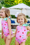 BROOKHAVEN BOW BATHING SUIT BOW AND BERRY ( HAMPTONS HOT PINK ) WITH KIAWAH KELLY GREEN STRIPE