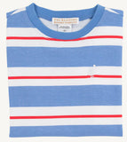 CARTER CREWNECK BARBADOS BLUE , RICHMOND RED AND WORTH AVENUE WHITE STRIPE WITH WORTH AVENUE WHITE STORK