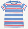 CARTER CREWNECK BARBADOS BLUE , RICHMOND RED AND WORTH AVENUE WHITE STRIPE WITH WORTH AVENUE WHITE STORK