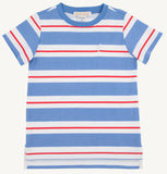 CARTER CREWNECK BARBADOS BLUE , RICHMOND RED AND WORTH AVENUE WHITE STRIPE WITH WORTH AVENUE WHITE STORK