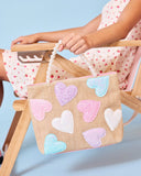 GLITTER HEARTS STRAW PEARLHANDLE MINI TOTE BAG