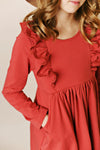 PICOT POCKET BELLA DRESS- RUST