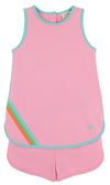 TAFFY TENNIS DRESS - HAMPTONS HOT PINK WITH TURKS TEAL AND MULTICOLOR STRIPE