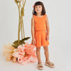 GIRLS ORANGE CREPE RUFFLE SHORTS SET