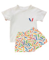 LULU BEBE CRAYON EMBROIDERED 2 PIECE SHORT SET