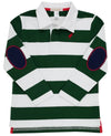 ROLLINS RUGBY SHIRT - GRIER GREEN STRIPE WITH NANTUCKET NAVY ELBOW PATCHES